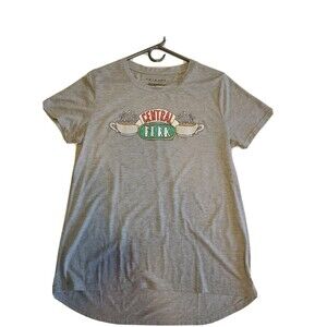 Womens Large T-Shirt Central Perk Friends Short Sleeve Casula High Low Hem Gray